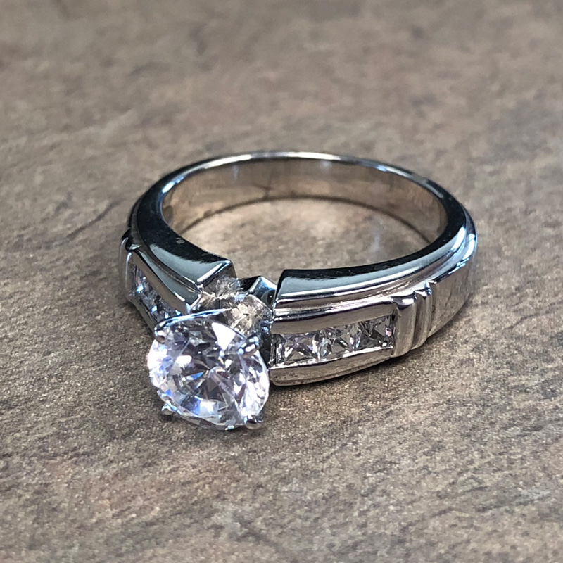 14K White Gold Diamond Accent Engagement Ring